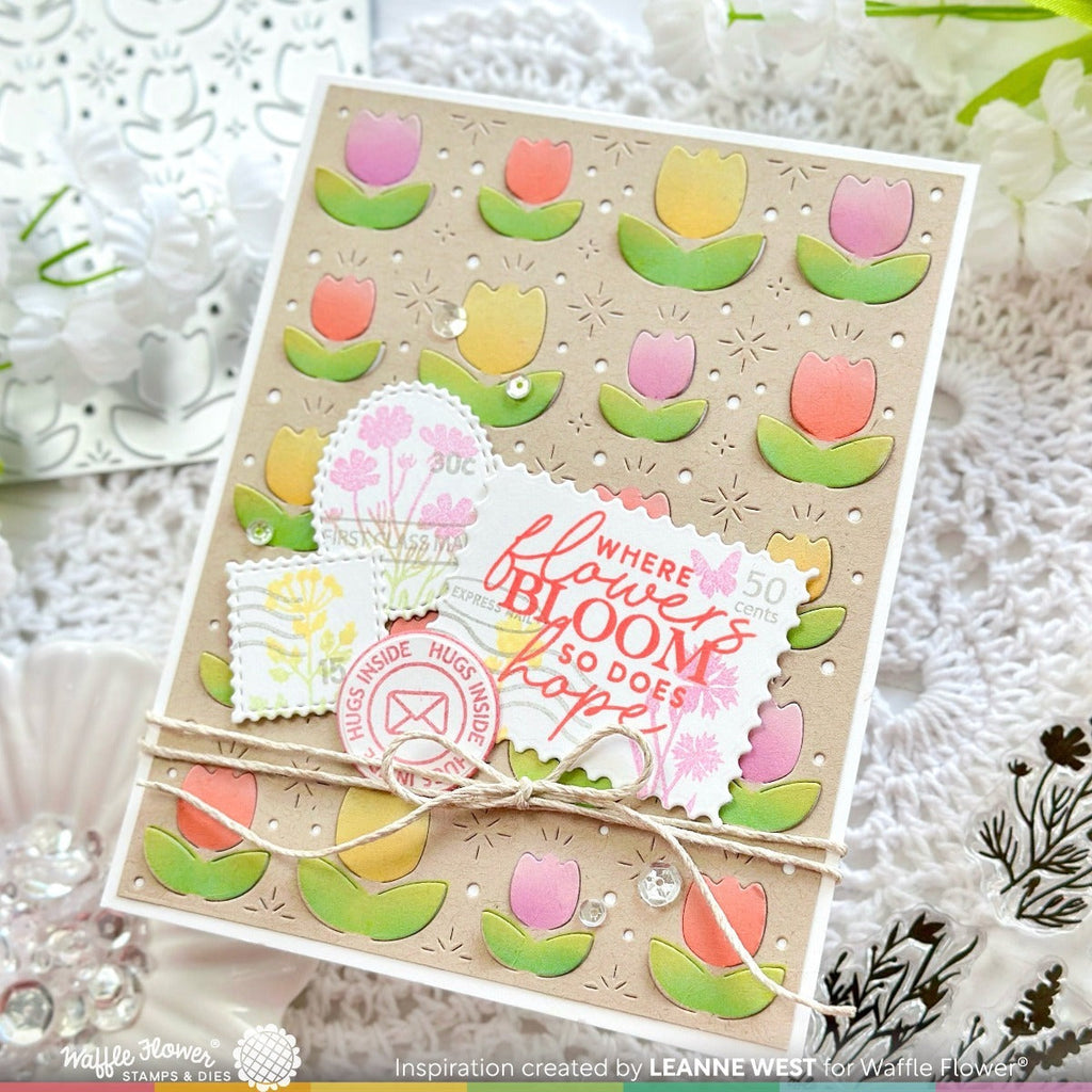 Waffle Flower Lovely Tulips Stencil Duo 421689 stamps