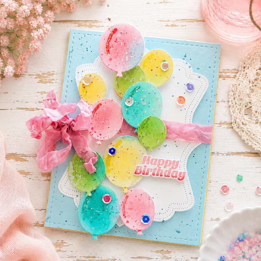 Waffle Flower Balloon Cluster Stencils 422569 happy birthday card