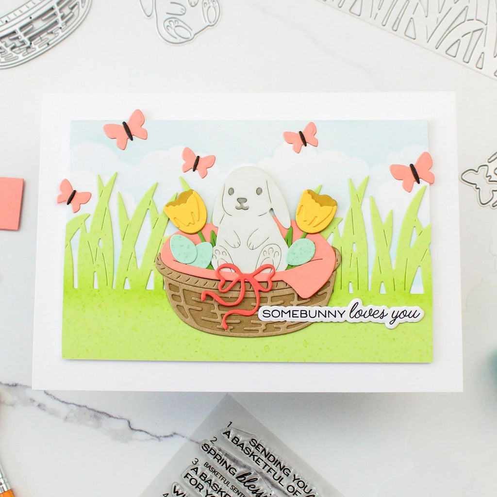 Waffle Flower Basketful of Bunny Duo Die-n-stencil and Basket Base Die Set somebunny loves you
