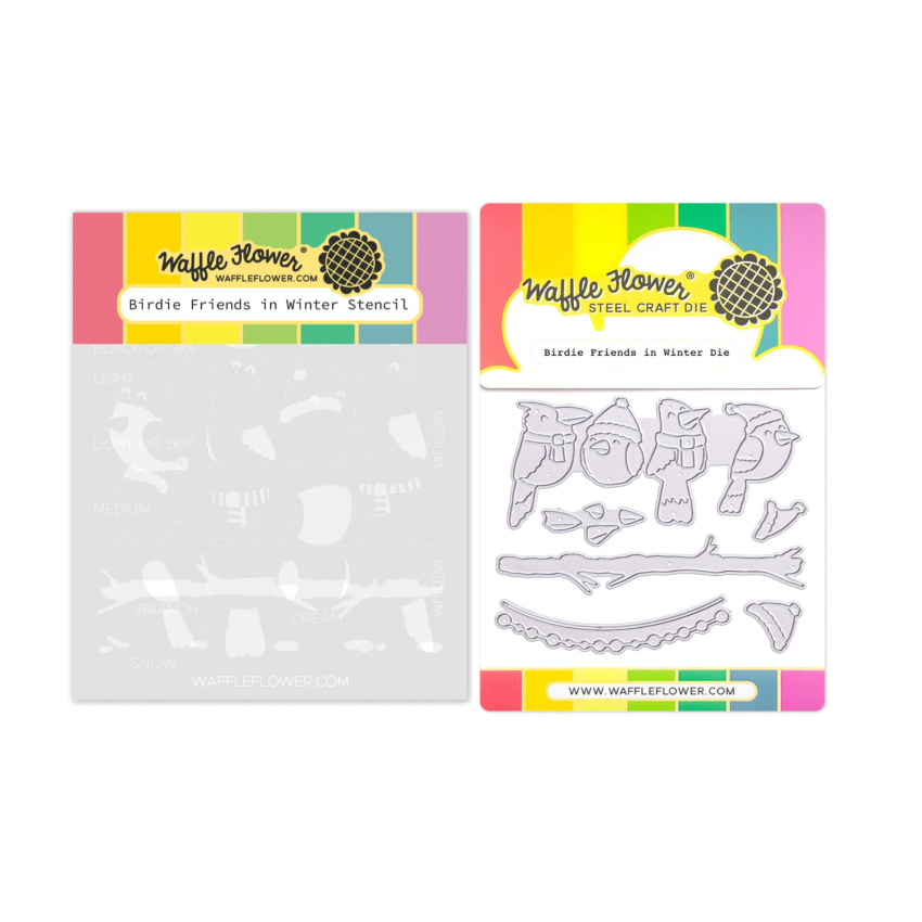 Waffle Flower Birdie Friends in Winter Die and Stencil Set
