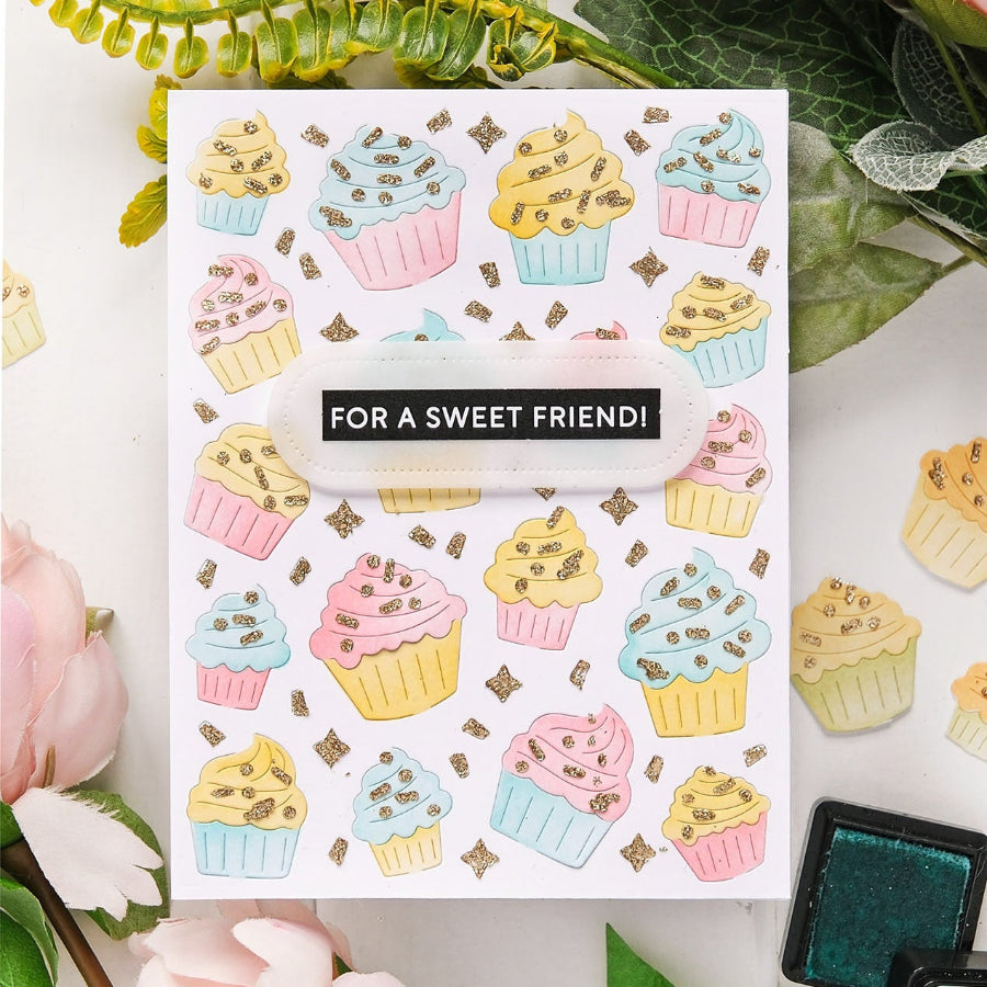Waffle Flower Cupcake Background Texture Die 421978 for a sweet friend card