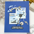 Waffle Flower Fishing Puns Matching Dies 422560 blue background card