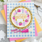 Waffle Flower Gingham Die 421487 happy birthday