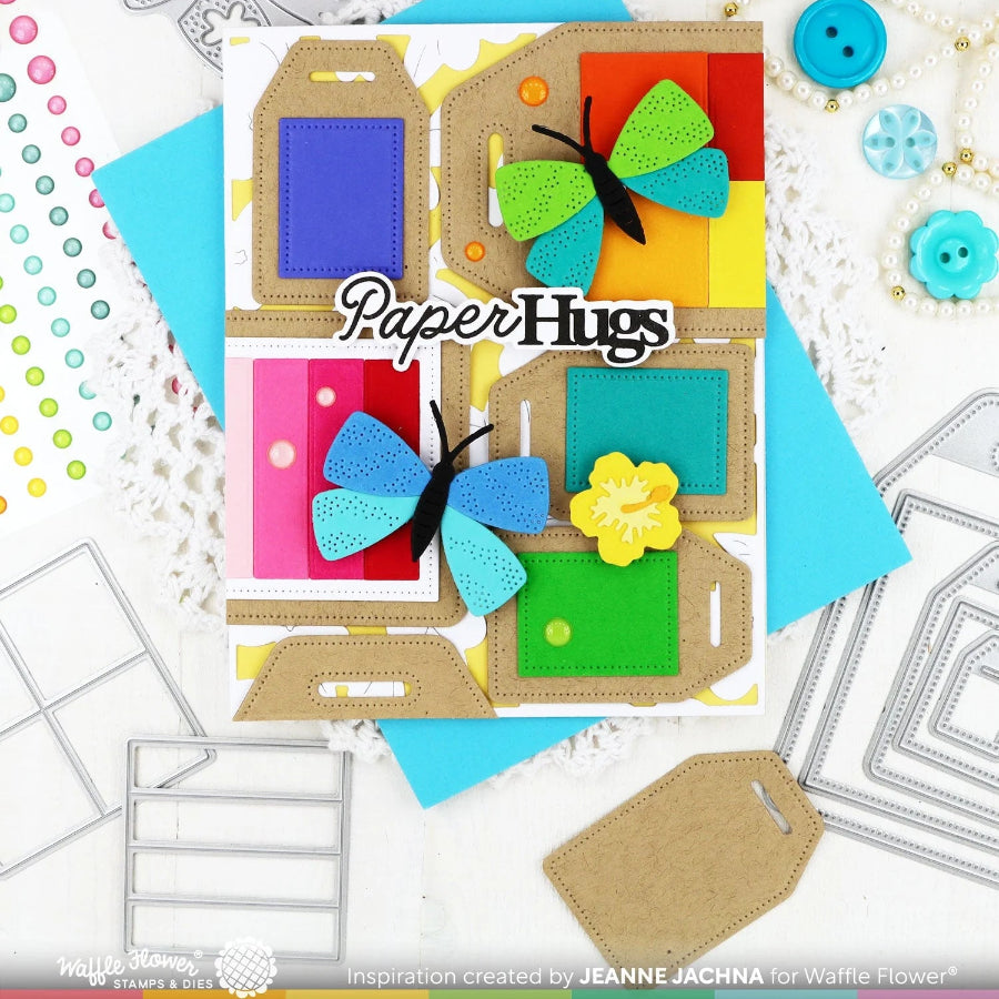 Waffle Flower Ink Swatch Label Die and Stencil Set butterflies