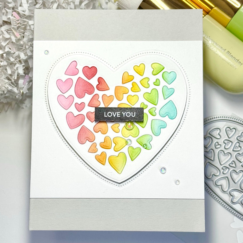 Waffle Flower Inlaid Hearts Die-n-stencil 422318 rainbow