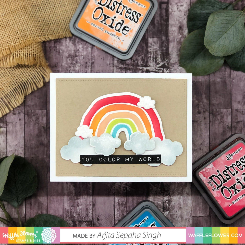Waffle Flower Label Rainbow Maker Dies 420714 rainbow