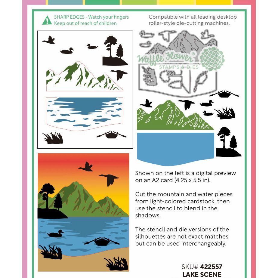 Waffle Flower Lake Scene Die-n-stencil 422557 layering guide