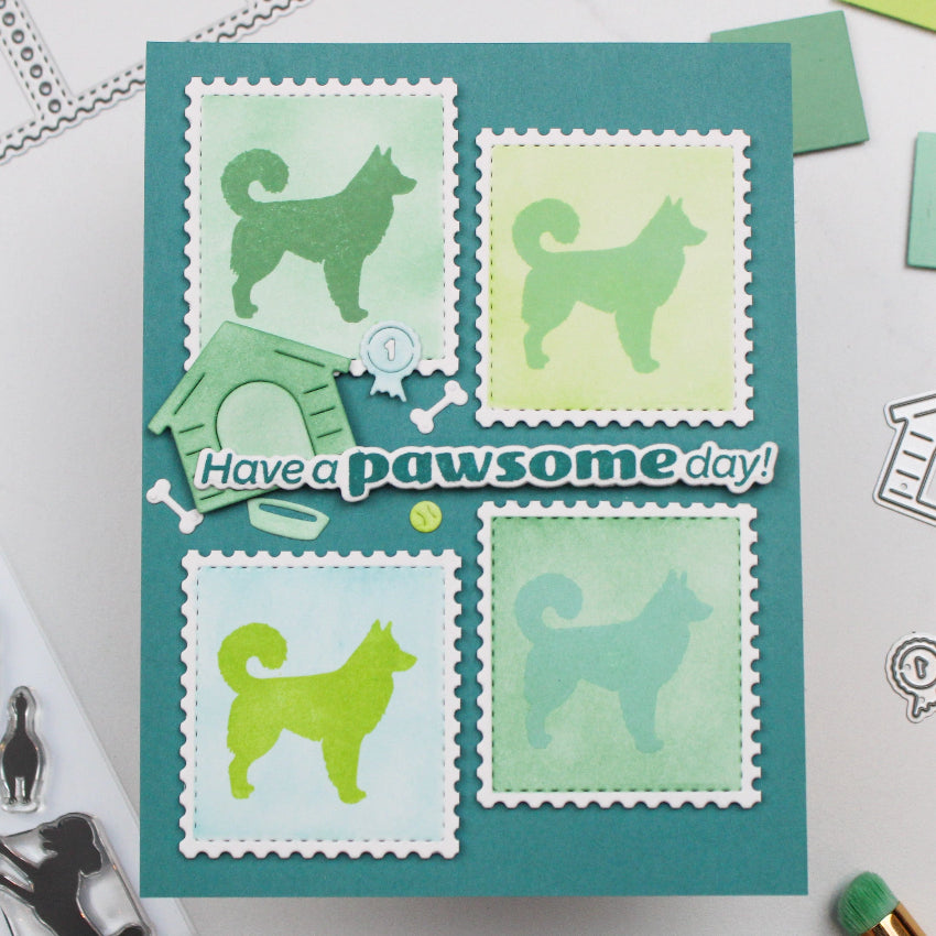 Waffle Flower Pawder Day Sentiments Clear Stamp and Die Set green