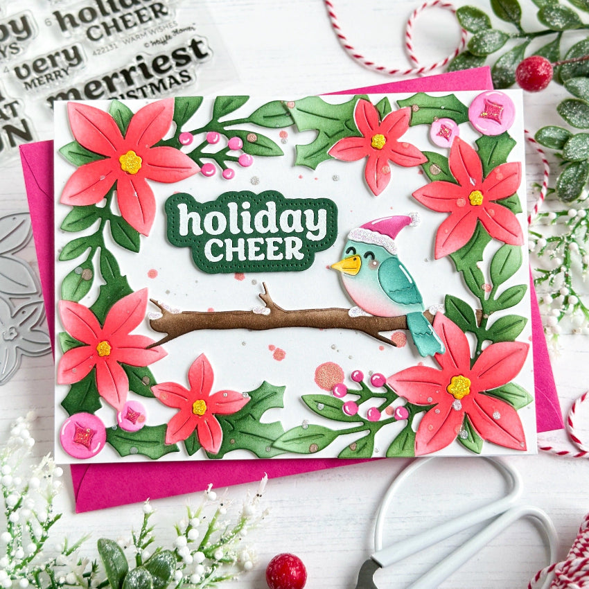 Waffle Flower Poinsettia Frame Dies 422134 cheer