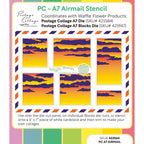 Waffle Flower Postage Collage A7 Airmail Stencils 422564 layering guide