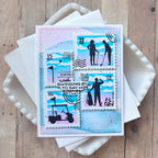Waffle Flower Postage Collage A7 Airmail Stencils 422564 swinging by to say hi card