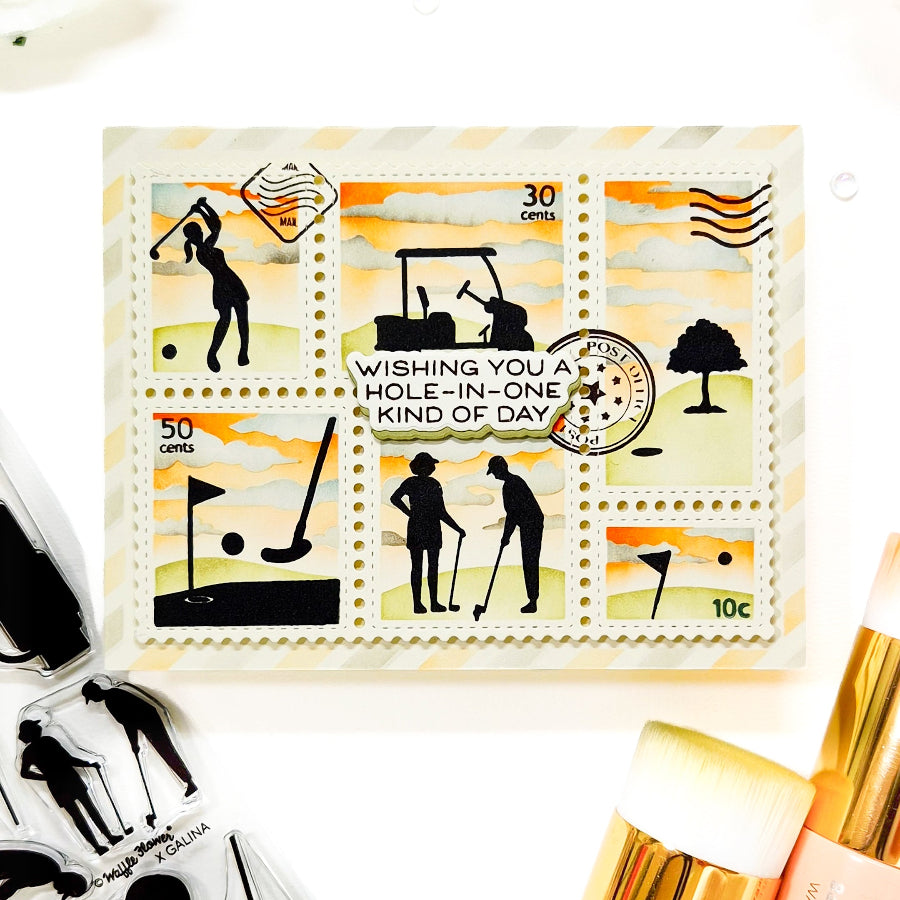 Waffle Flower Postage Collage Airmail Stencils 422562 wishing you a great day card