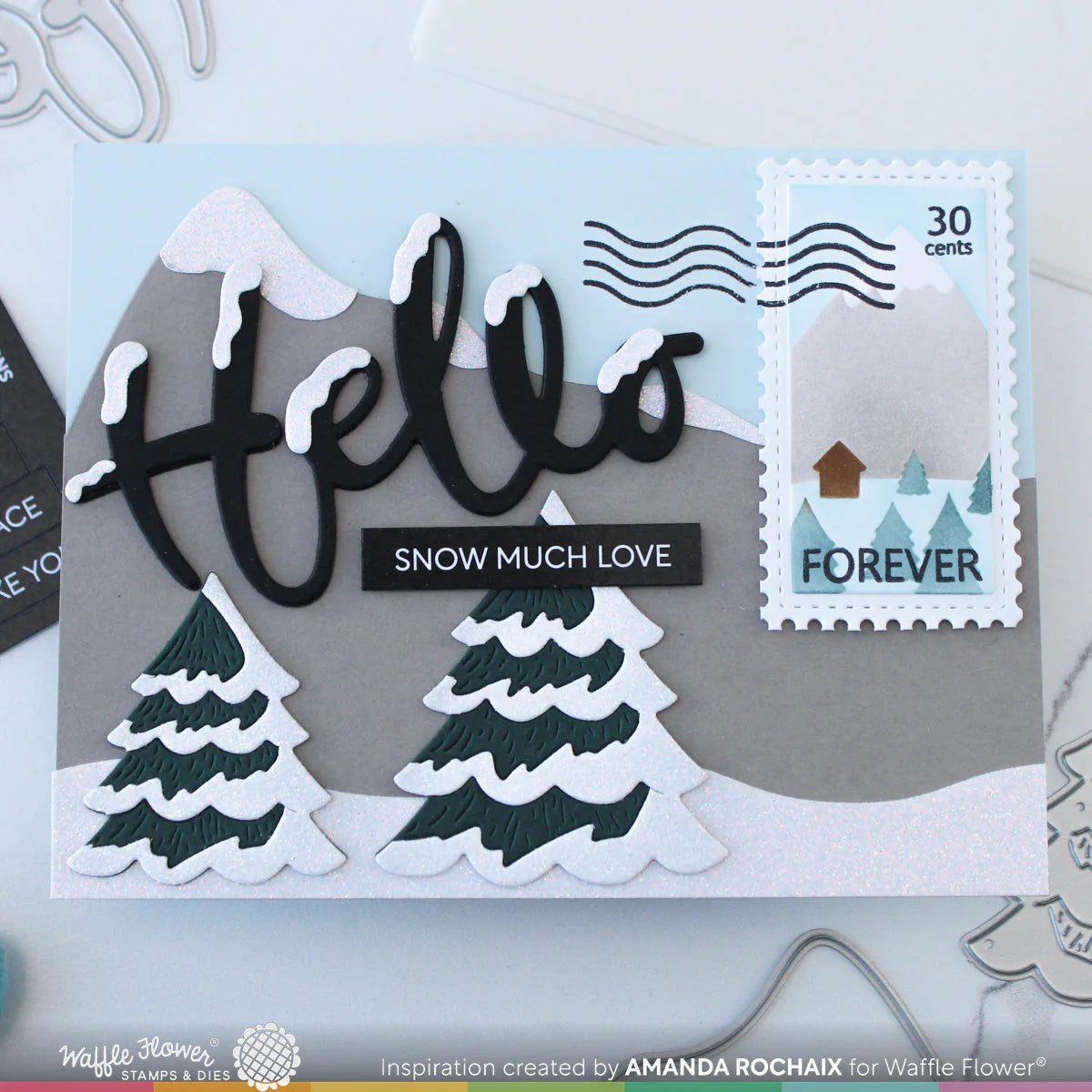 Waffle Flower Snowcapped Hello Word Dies 421880 gray
