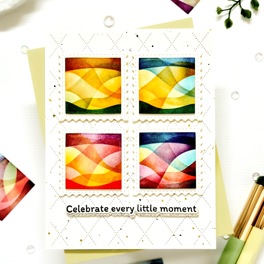 Waffle Flower Square Postage Wave Stencils 422533 celebrate card
