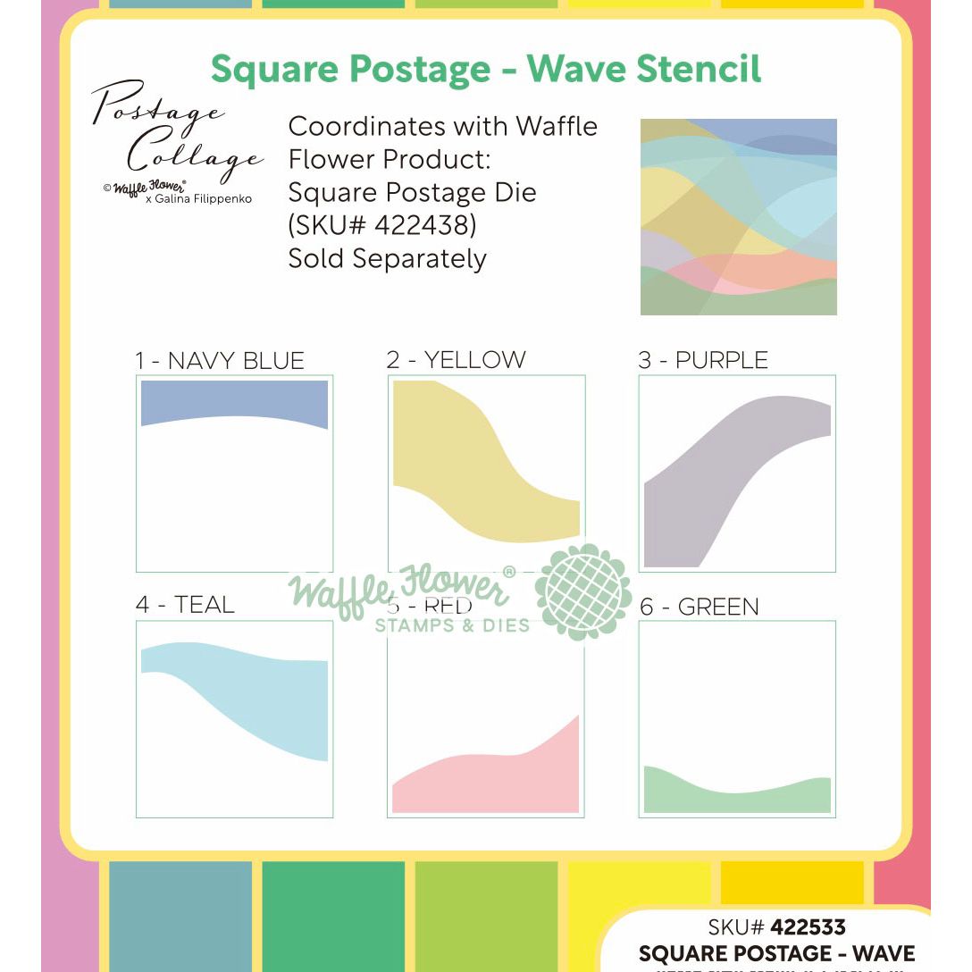 Waffle Flower Square Postage Wave Stencils 422533 layering guide