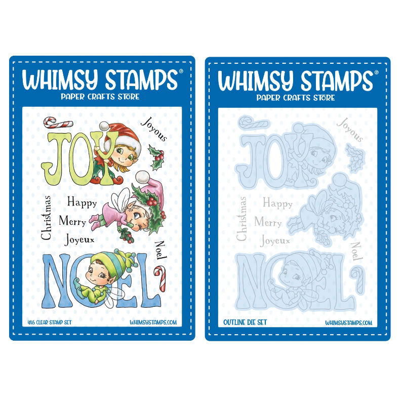 Whimsy Stamps Christmas Greetings Fairies Clear Stamp and Die Set