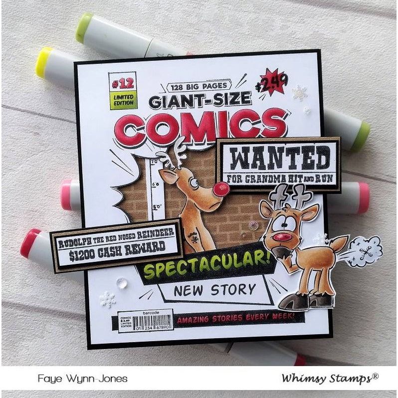 Whimsy Stamps Comic Book Cover Cling Stamp ddb0049 reindeer