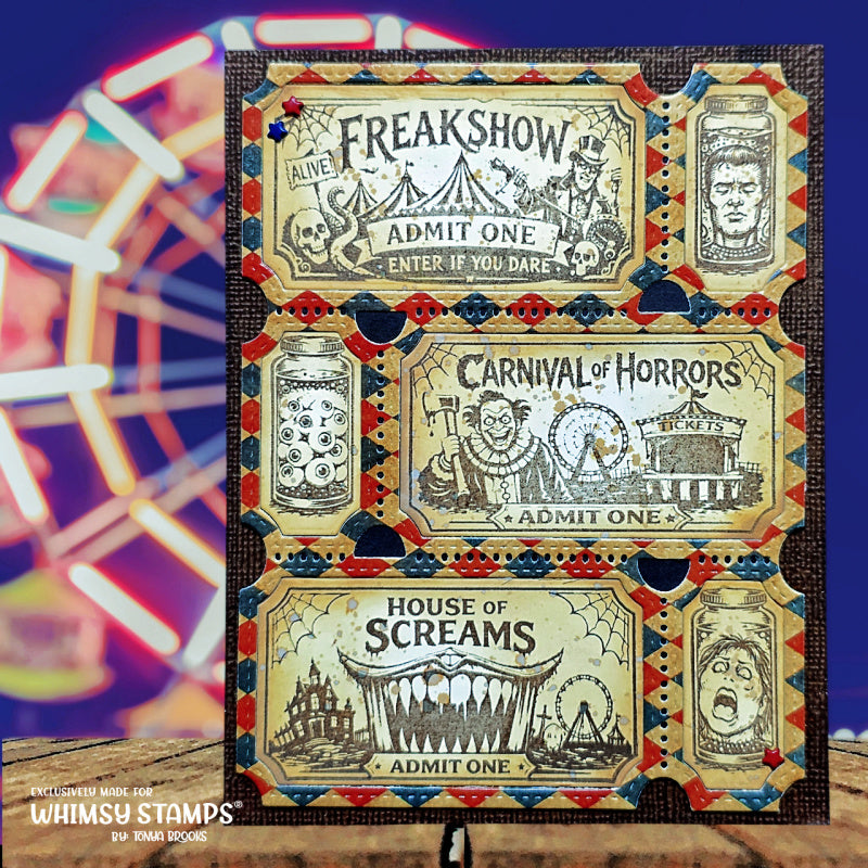 Whimsy Stamps Creepy Carnival Freakshow Tickets Clear Stamps cwsd272b freakshow ticket card