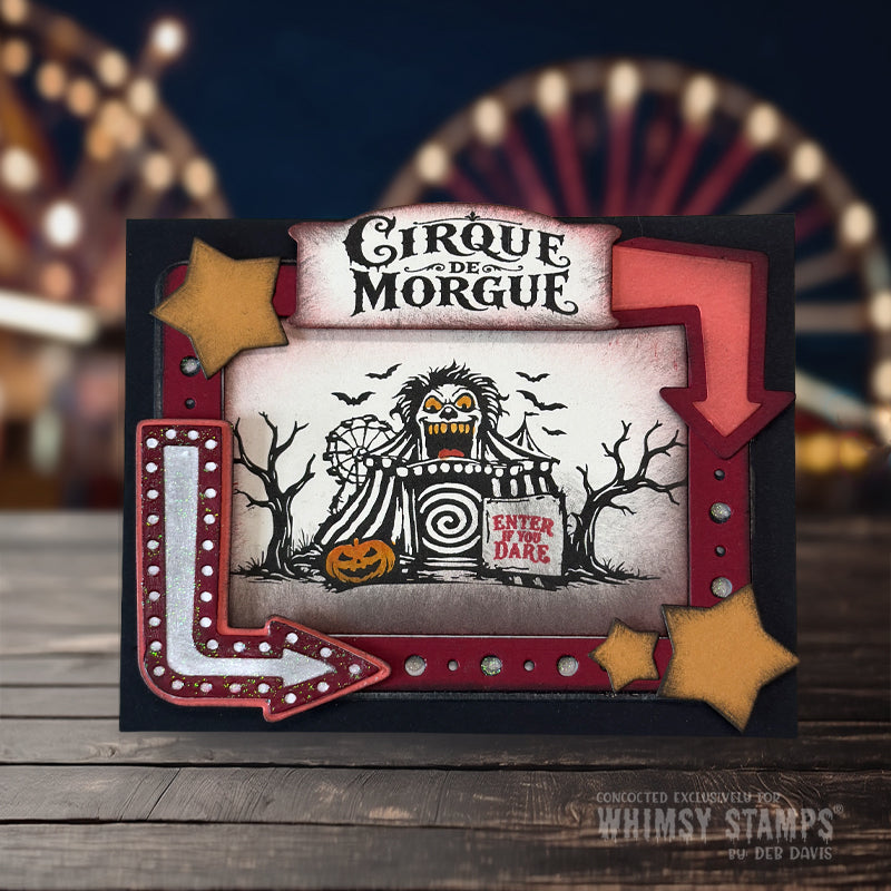 Whimsy Stamps Creepy Carnival Funhouse Clear Stamps cwsd466a enter if you dare card