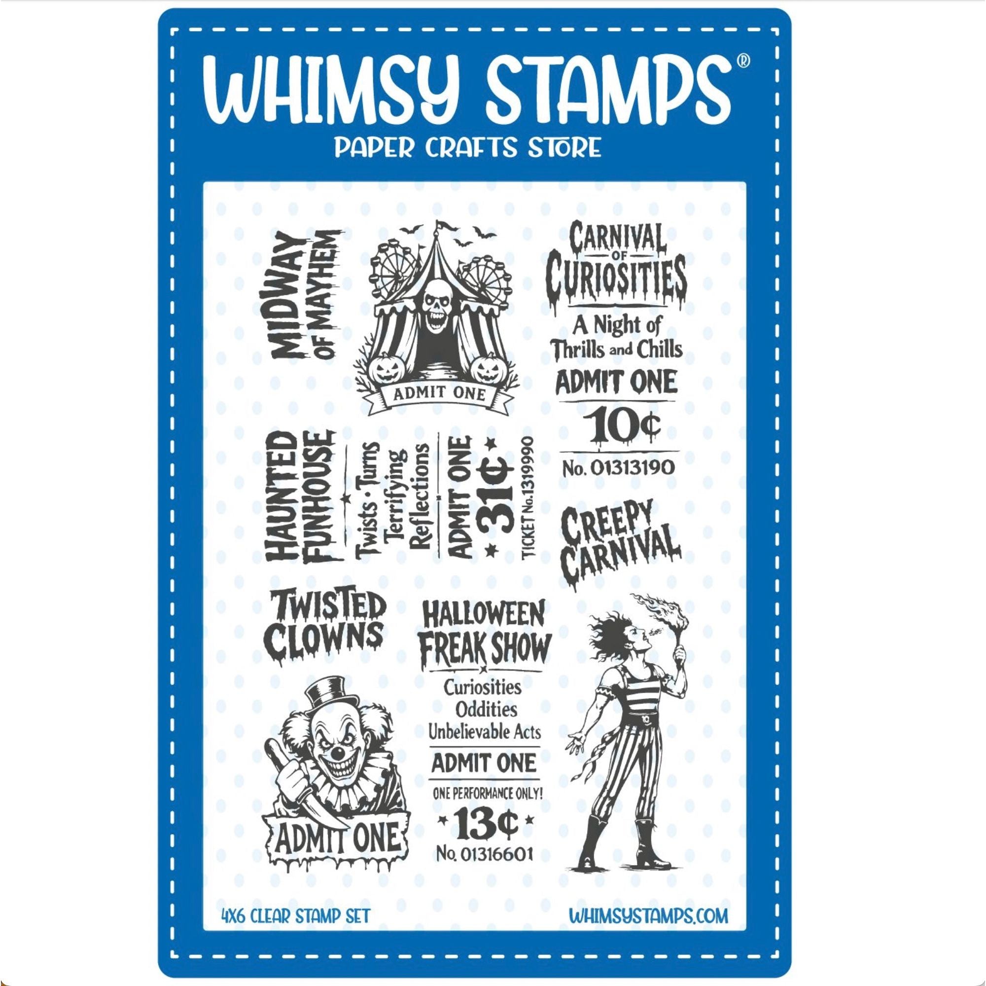 Whimsy Stamps Creepy Carnival Midway Tickets Clear Stamps cwsd326a
