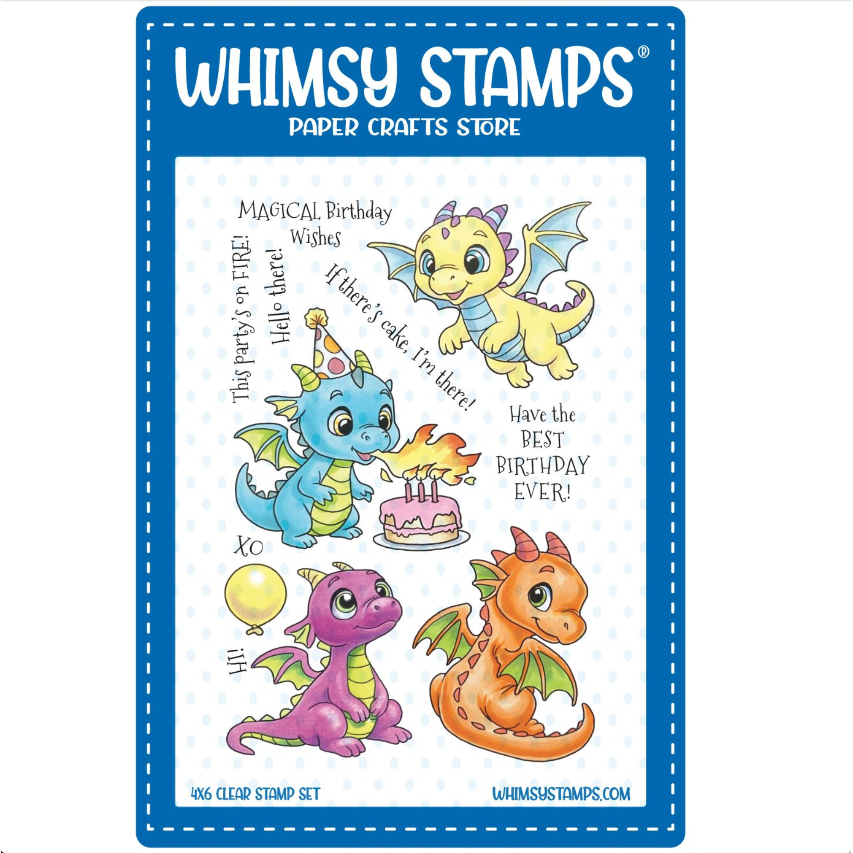 Whimsy Stamps Dragon Birthdays Clear Stamps c1305a