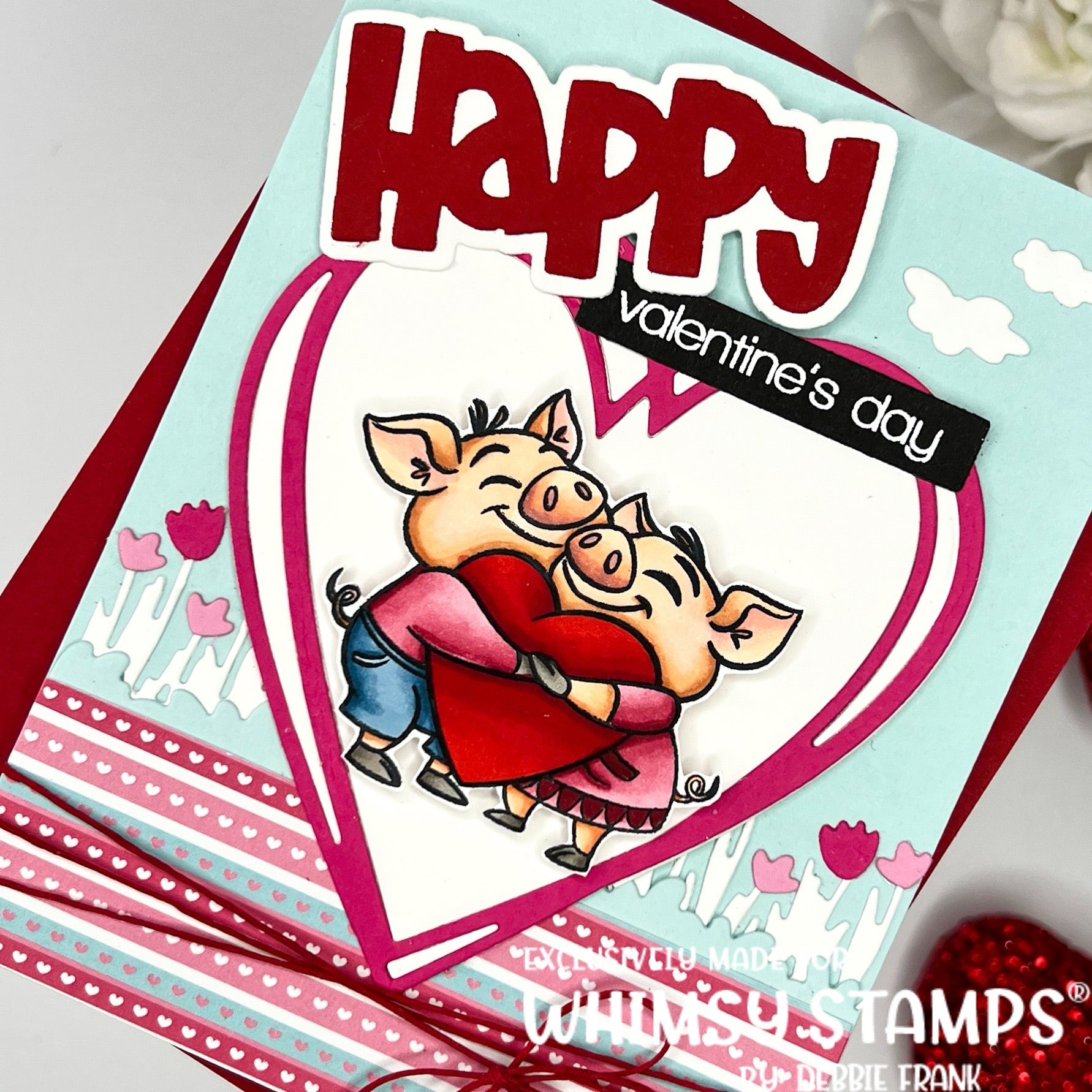 Whimsy Stamps Field of Flowers Dies wsd122a pigs holding a heart | color-code:ALT01