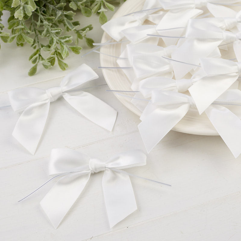 White Twist Tie Satin Bows bow26101