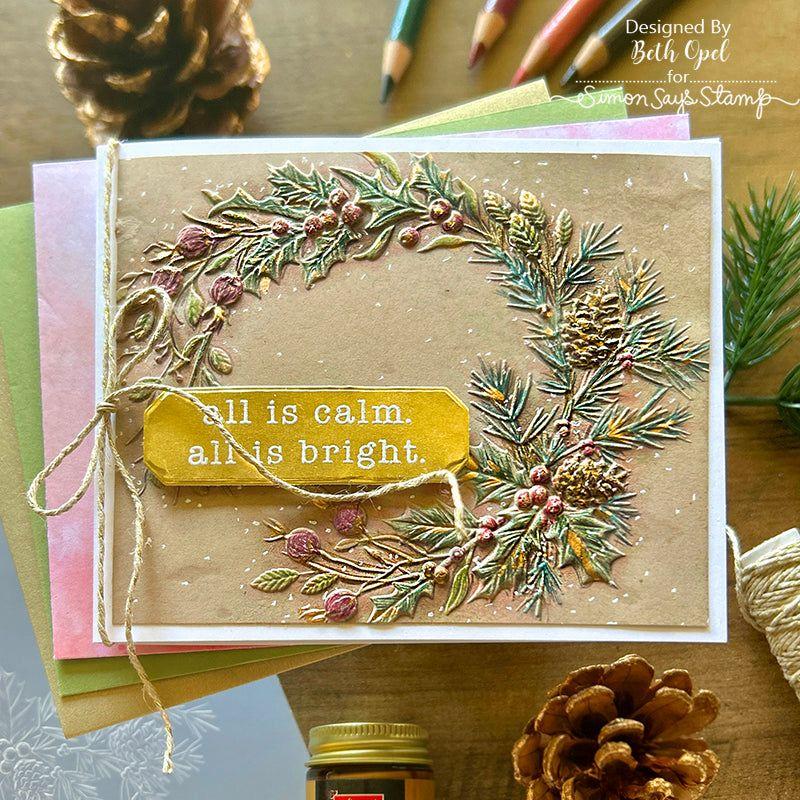 Simon Says Stamp Embossing Folder Wild Berry Wreath sf335 Stamptember Christmas Card