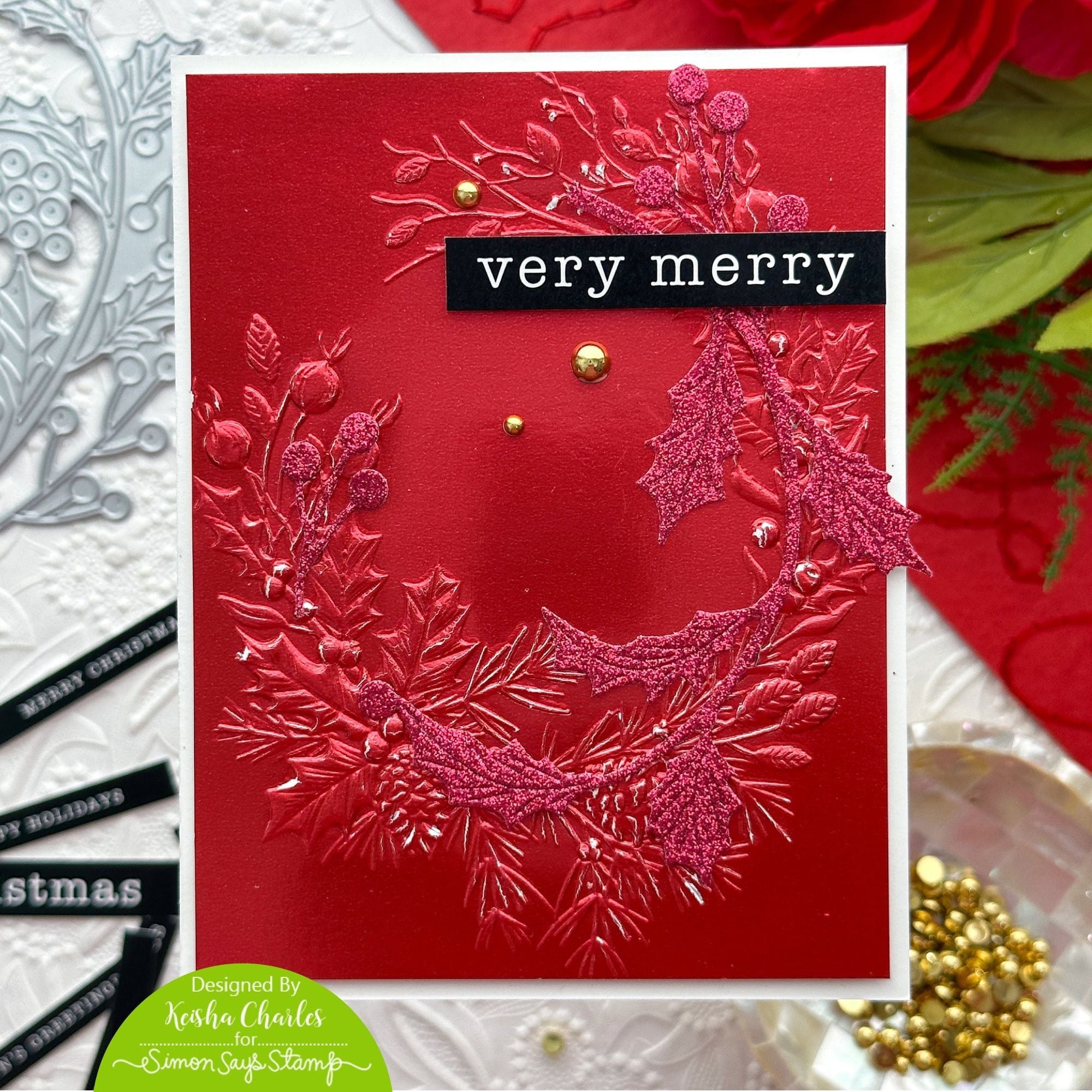 Simon Says Stamp Embossing Folder Wild Berry Wreath sf335 Stamptember Christmas Card