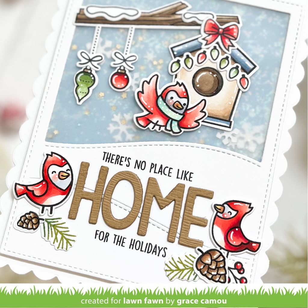 Lawn Fawn Set Winter Birds Add-Ons Clear Stamps and Dies home for the holidays