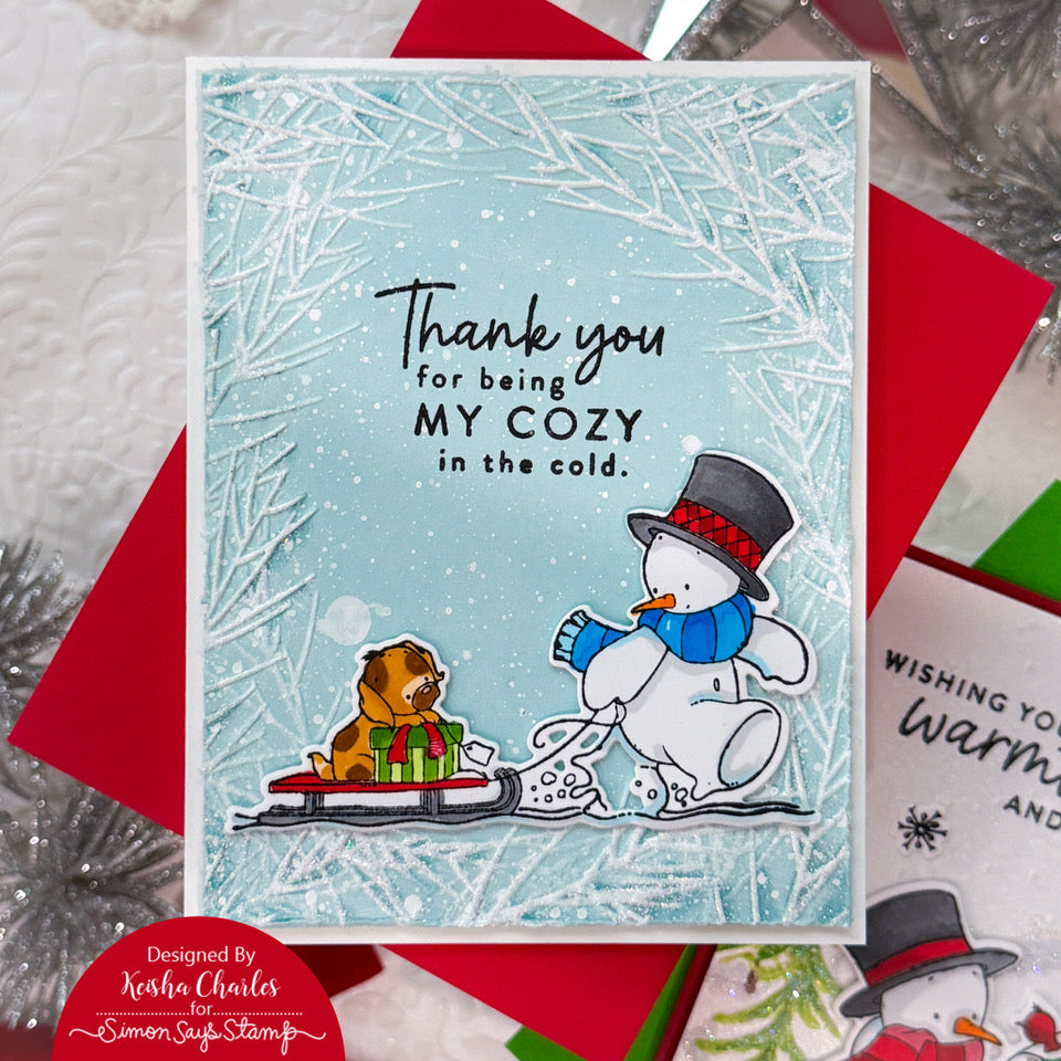 Simon Says Stamp Embossing Folder Wispy Pine Needle Frame sf546 And Everything Nice Holiday Card | color-code:ALT03
