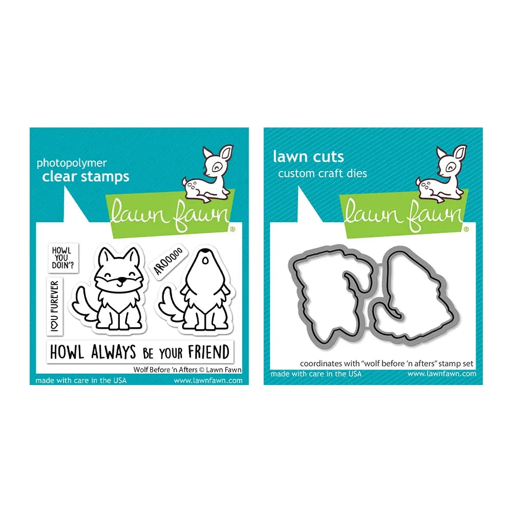 Lawn Fawn Set Wolf Before 'n Afters Clear Stamps and Dies