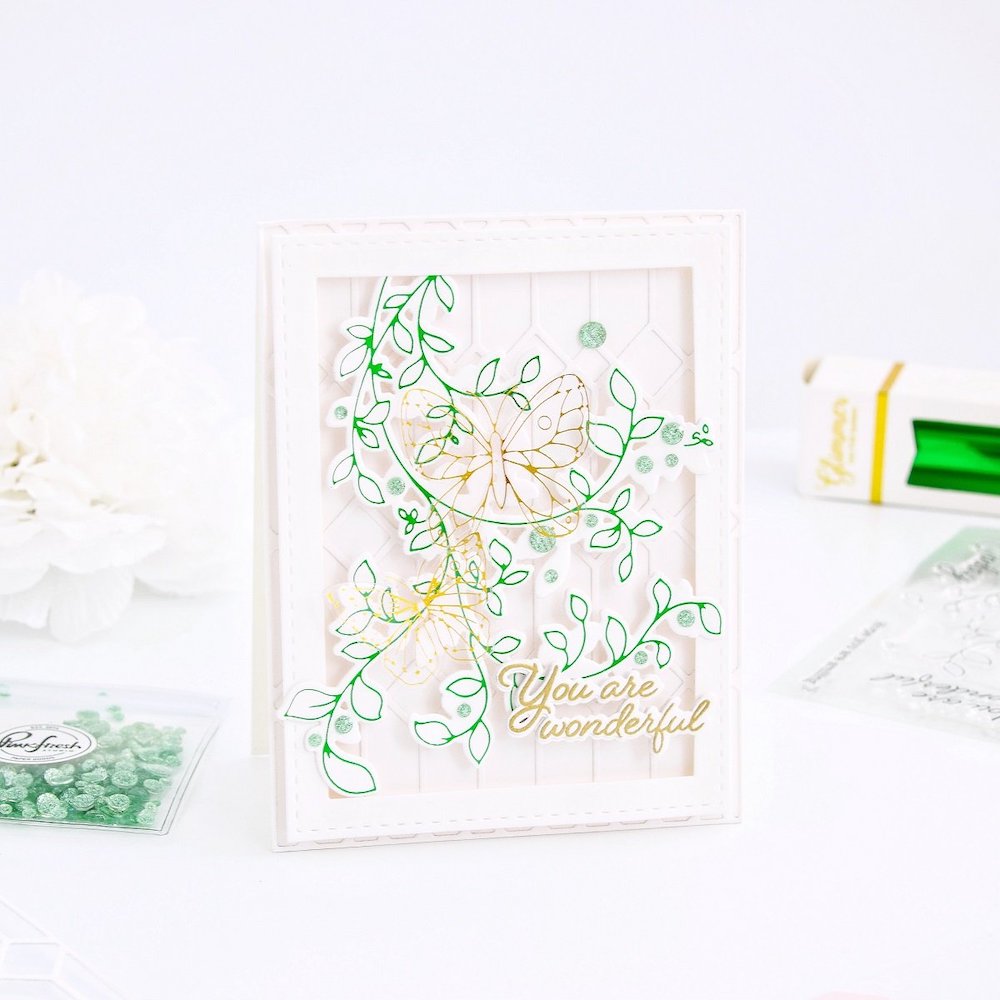 PinkFresh Studio Delicate Foliage Stencil Set 197123 You Are Wonderful Clean And Simple Inspiration Card | color-code:ALT01