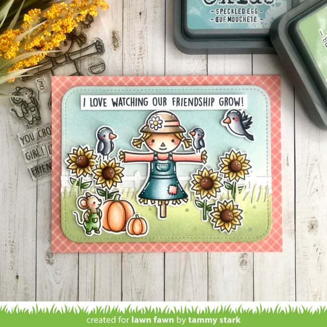 Lawn Fawn You Crow Girl Stamps and Dies Set Friendship Grows