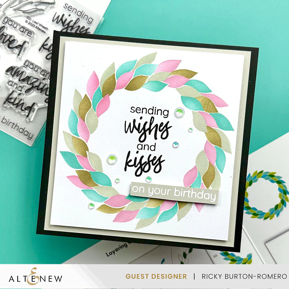 Altenew Dynamic Duo Leaf Wreath Clear Stamp and Stencil Set sending wishes