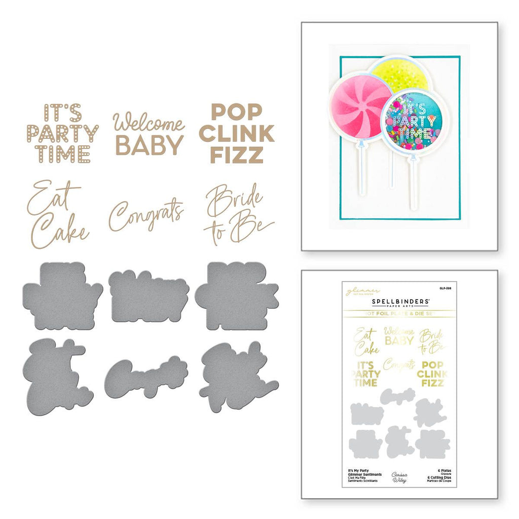 GLP-398 Spellbinders It’s My Party Glimmer Sentiments Hot Foil Plate and Die Set Welcome baby