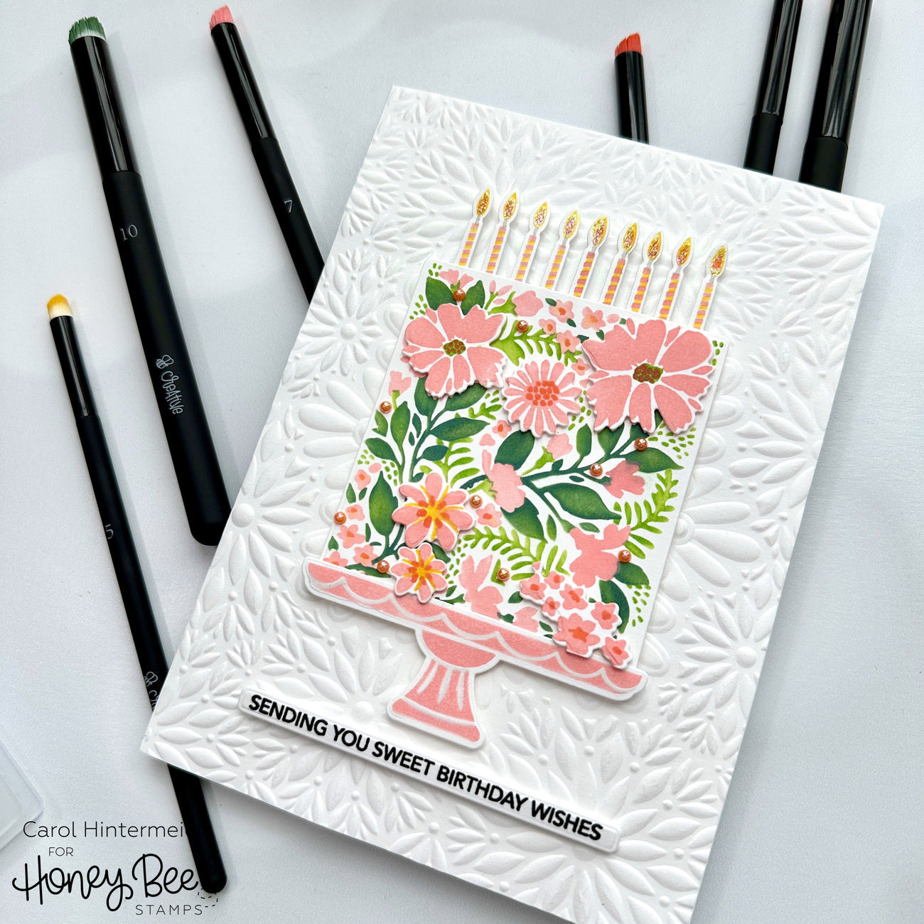 Honey Bee Beeluxe Detail Blending Brushes Size 10 hbtl-bbbsz10 Floral Birthday Cake Card
