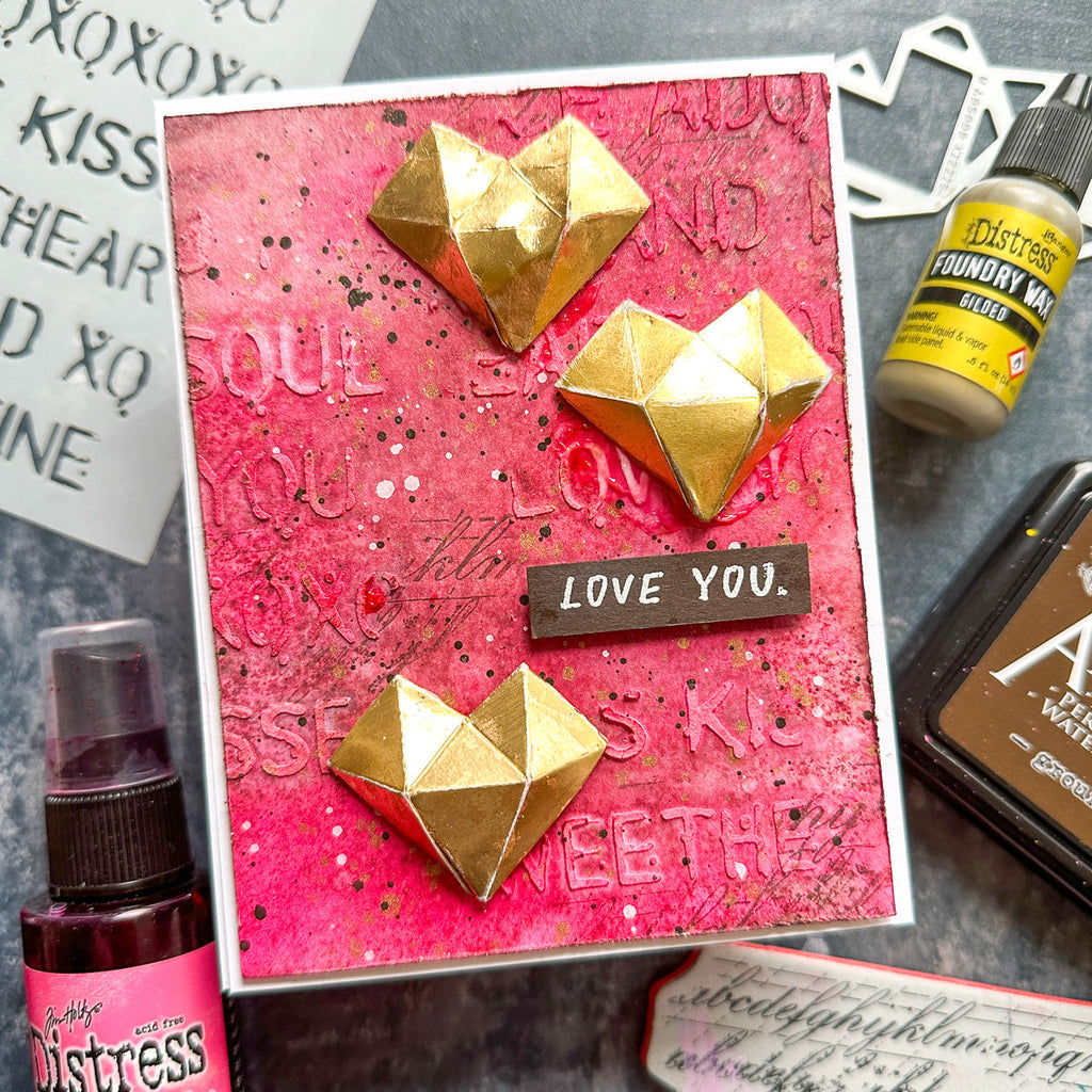 Tim Holtz Distress Archival Ink Pad Ground Espresso Ranger Mixed Media Valentine Card | color-code:ALT06