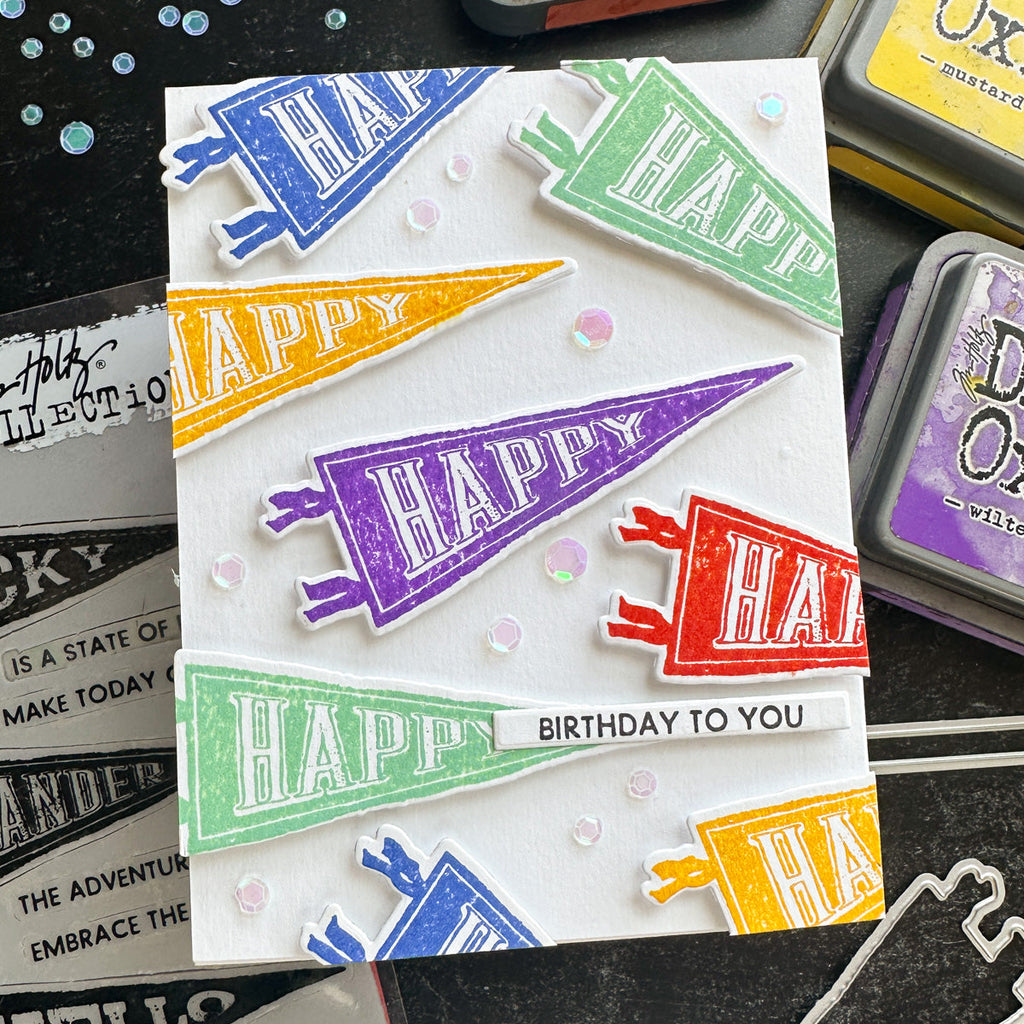 Tim Holtz Distress Oxide Ink Pad Wilted Violet Ranger TDO56355 Happy Birthday Pennant Card | color-code:ALT01