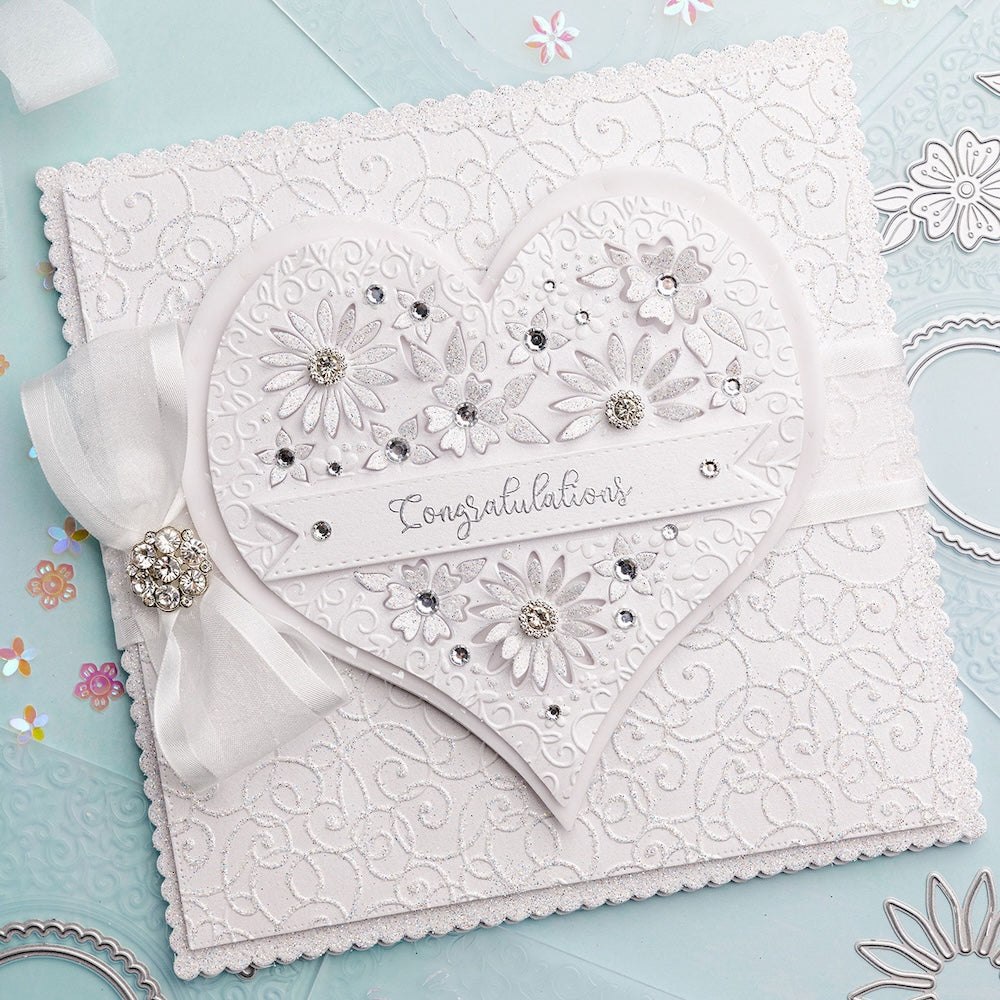Chloe's Creative Cards Heartfelt Daisy Sentiments Dies, Stamps and Cut and Emboss Folder Bundle congratulations