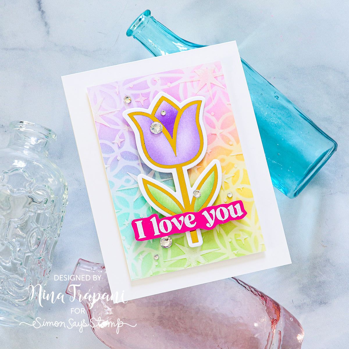 Simon Says Stamp Pawsitively Dazzling Gems Clear se109 Splendor Love Card