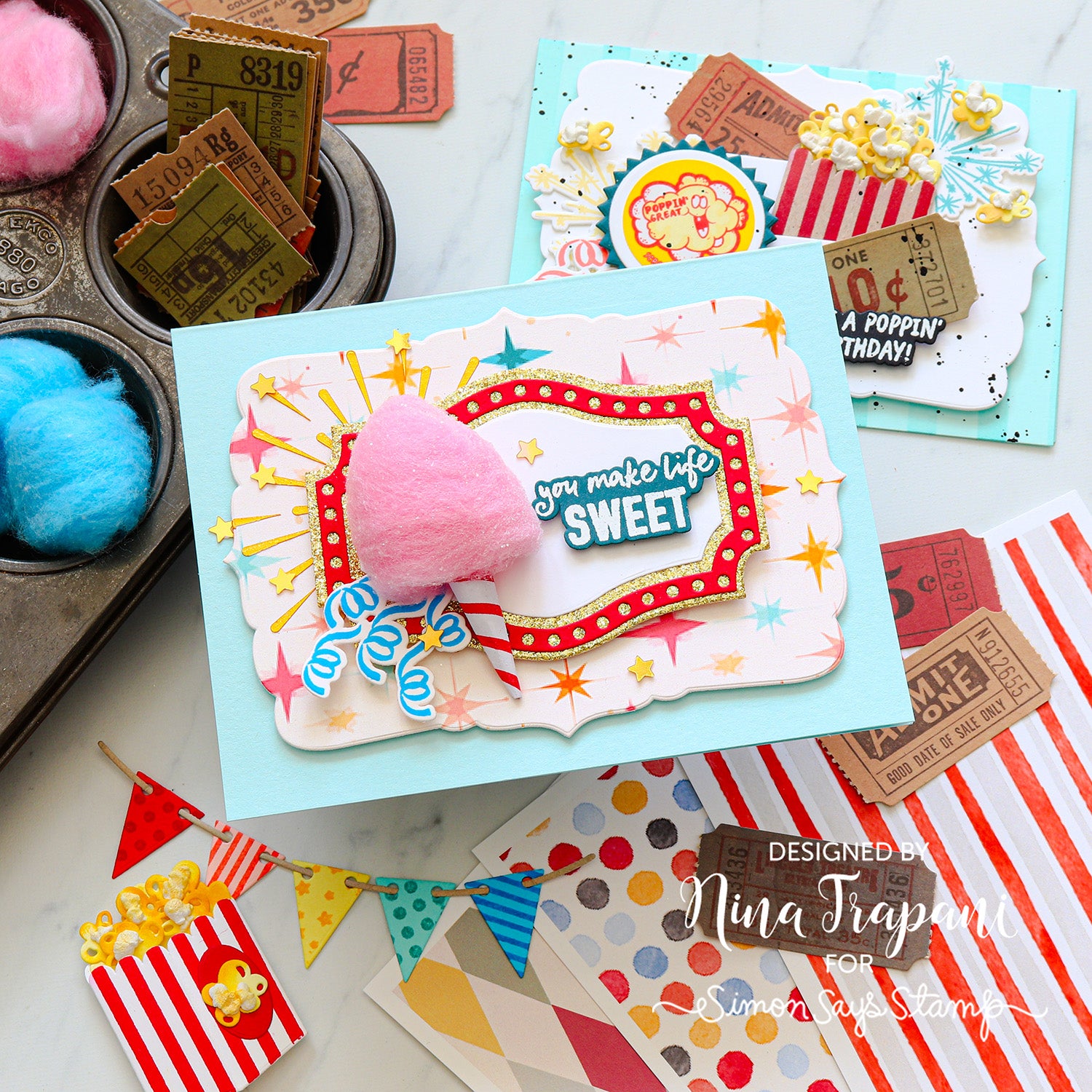 Simon Says Stamp 3D Cone Wafer Dies 1697sd Cotton Candy Friend Card Nina Trapani
