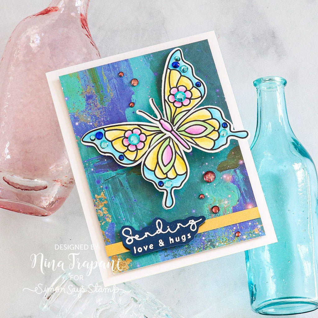 Simon Says Stamp Pawsitively Dazzling Gems Cool Tones se111 Splendor Love and Hugs Card