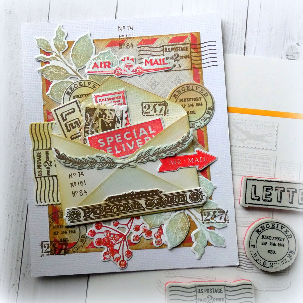 Tim Holtz Correspondence Stamps with Simon Says Stamp Dies Bundle setcs26 Special Delivery Card | color-code:ALT10