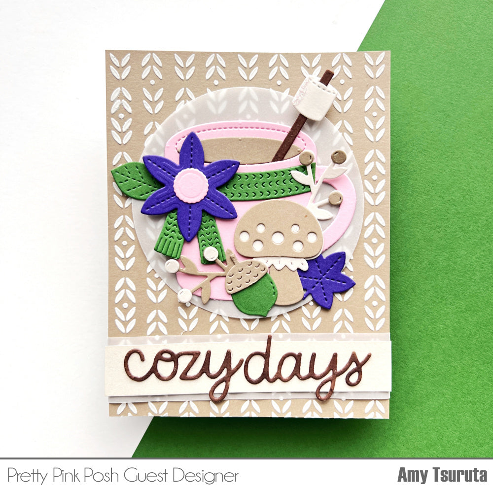 Pretty Pink Posh Deco Leaves Stencil cozy days