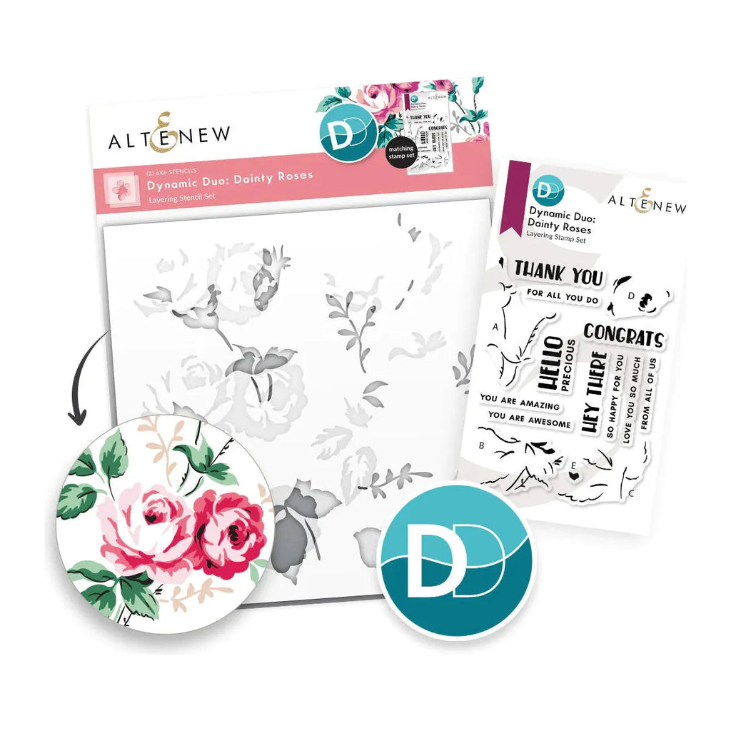 Altenew Dynamic Duo Dainty Roses Clear Stamp and Stencil Set alt8102