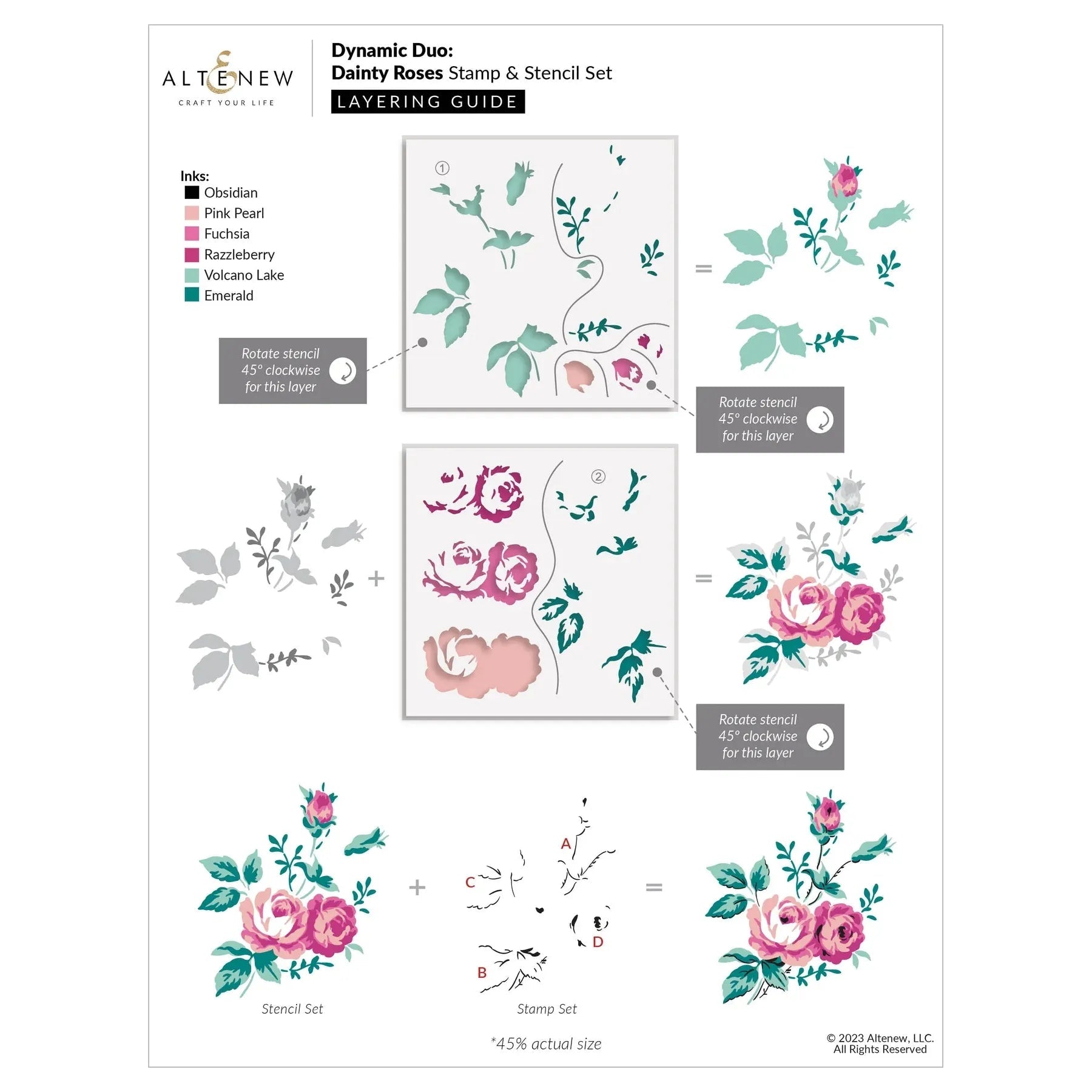 Altenew Dynamic Duo Dainty Roses Clear Stamp and Stencil Set alt8102 layering guide
