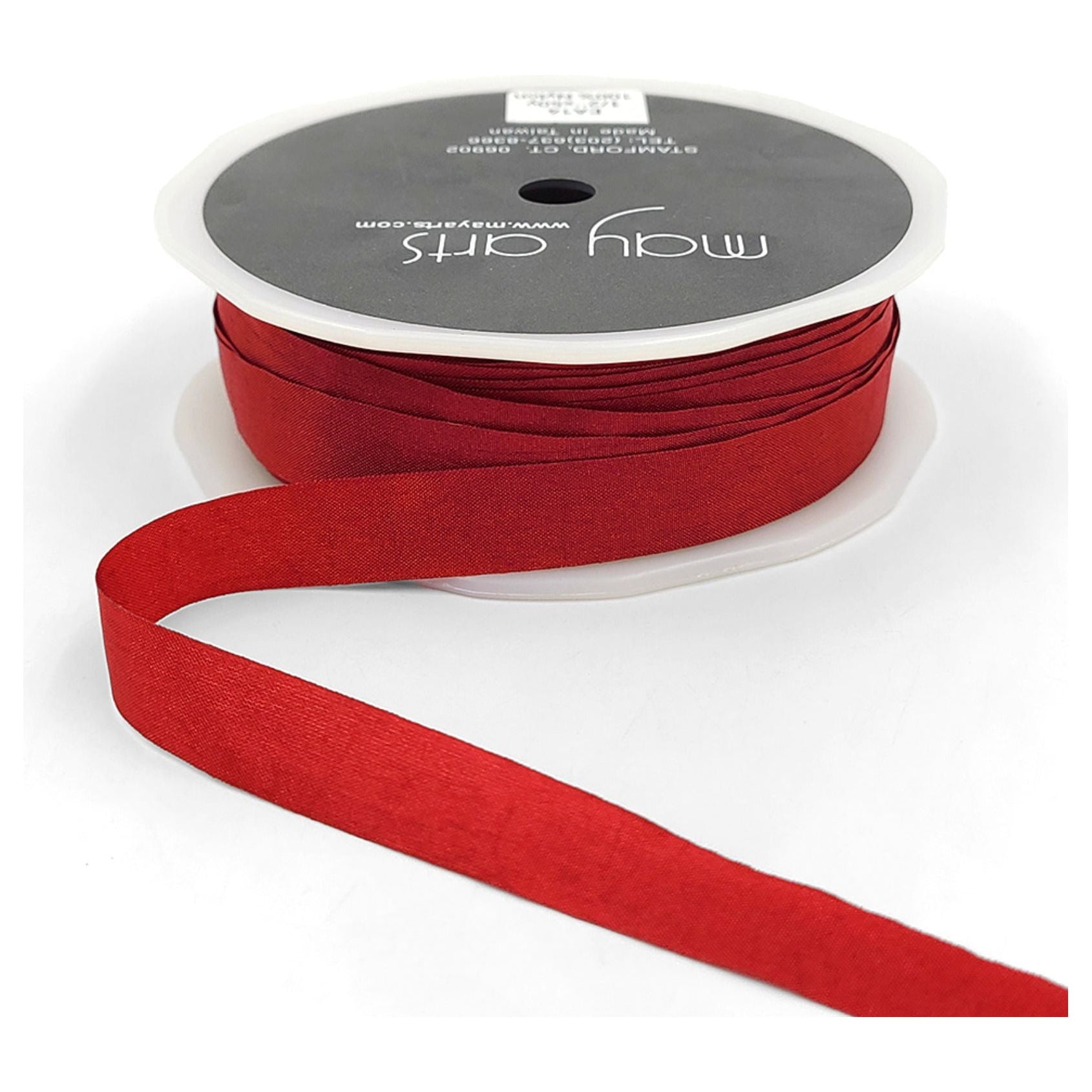May Arts Red Wrinkled Faux Silk Ribbon with Cut Edge ea14