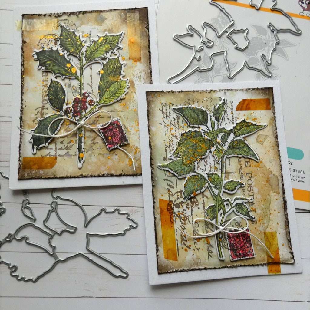 Tim Holtz Festive Collage Stamps with Simon Says Stamp Dies Bundle setfc25 Christmas Cards | color-code:ALT09
