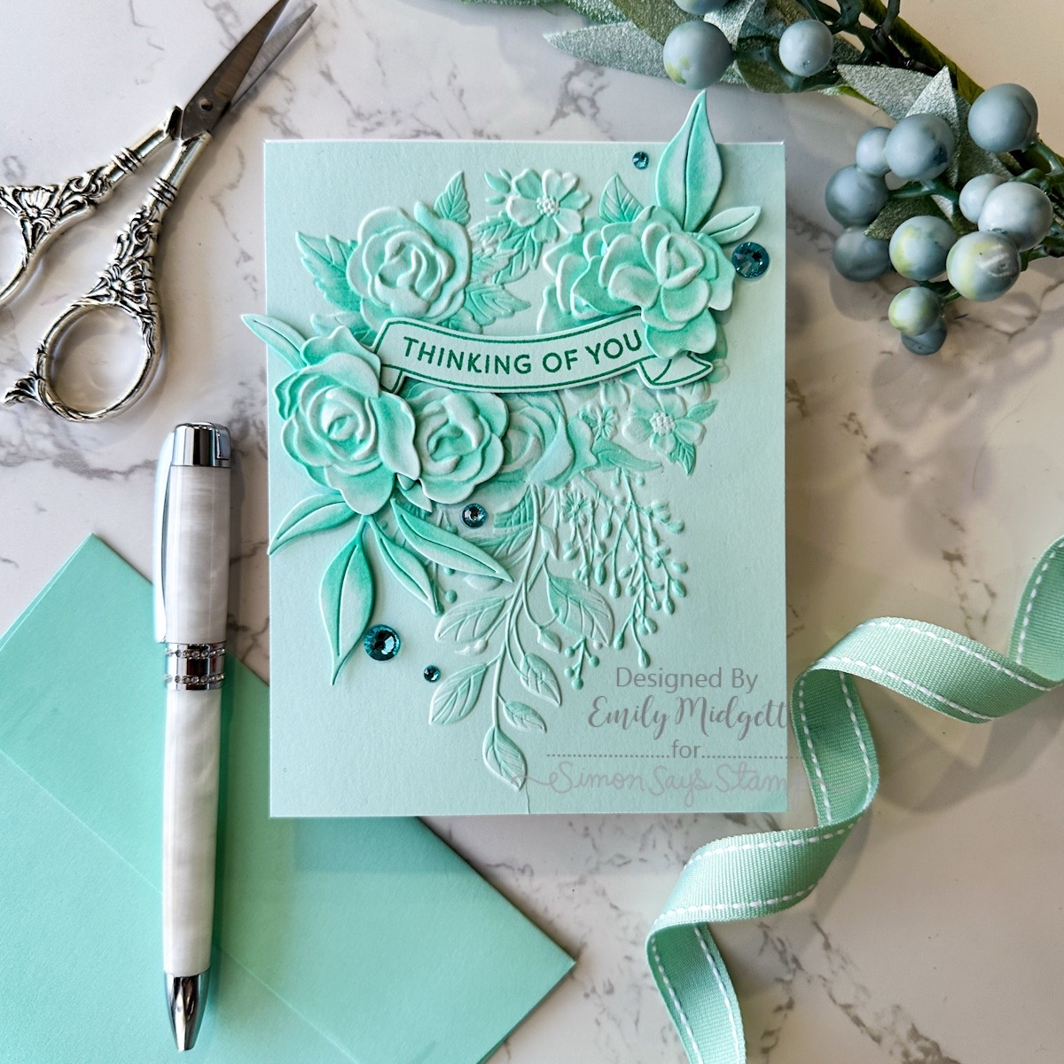 Simon Says Stamp Embossing Folder and Cutting Dies Fancy Rose Bouquet sfd525 Heart to Heart Thinking of You Card | color-code:ALT02